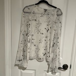 White and black print blouse